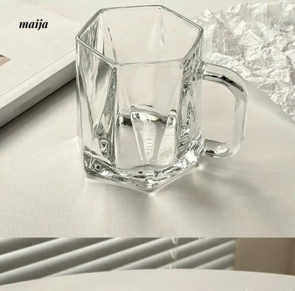 BANKE Diamond Hexagonal Transparent Coffee Glass Cup - Image 2