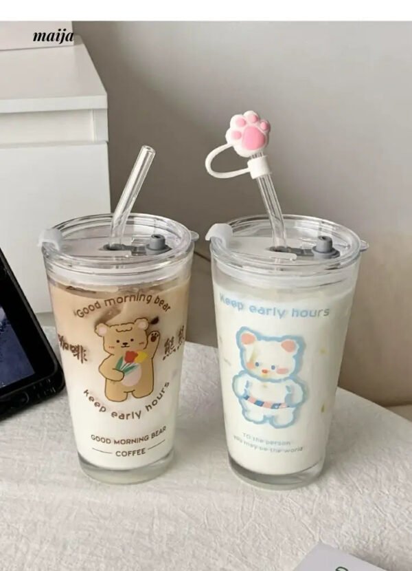 BANKE Bear Straw Glass Milk Coffee Cup - Image 9