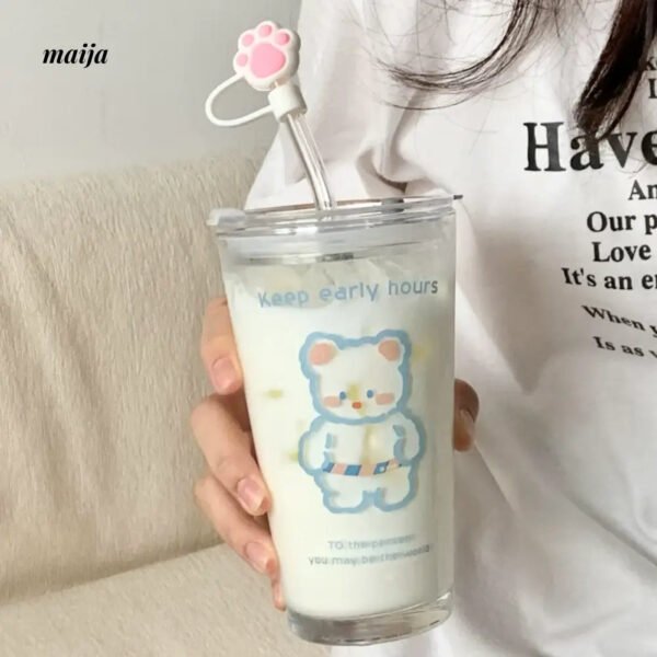 BANKE Bear Straw Glass Milk Coffee Cup - Image 10