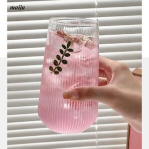 BANKE Striped Glass Latte Coffee Cup Cute Design