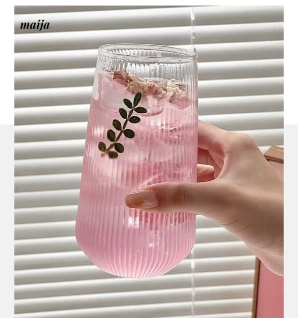 BANKE Striped Glass Latte Coffee Cup Cute Design