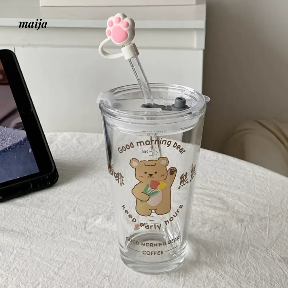 BANKE Bear Straw Glass Milk Coffee Cup - Image 2