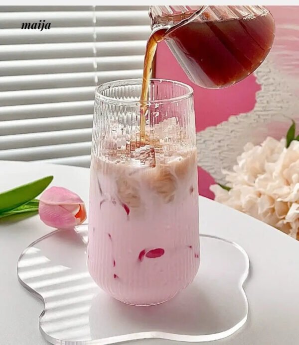 BANKE Striped Glass Latte Coffee Cup Cute Design - Image 2