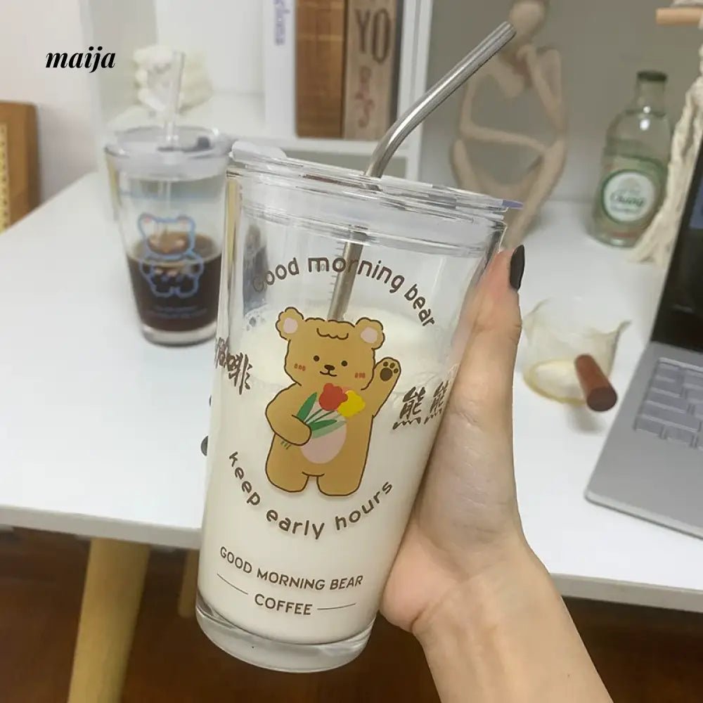 BANKE Coffee Milk Tea Glass Cup with Little Bears - Image 4