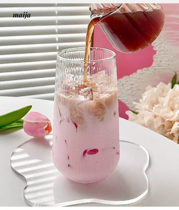 BANKE Striped Glass Latte Coffee Cup Cute Design - Image 4