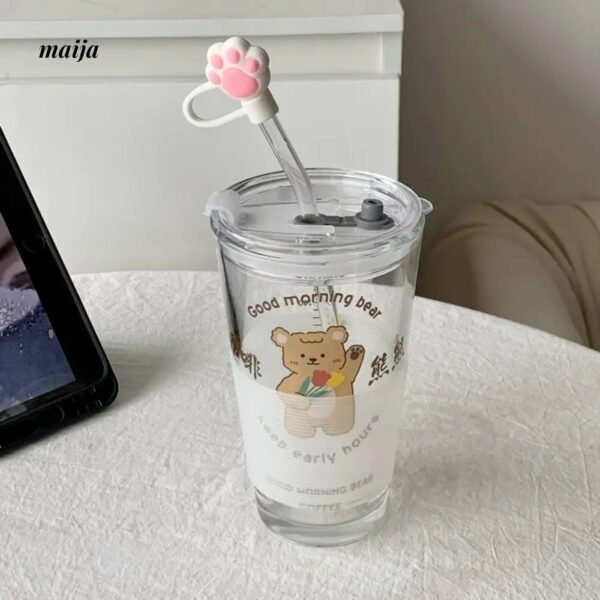 BANKE Bear Straw Glass Milk Coffee Cup - Image 4