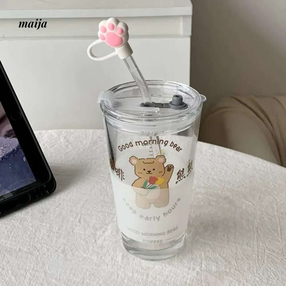 BANKE Bear Straw Glass Milk Coffee Cup - Image 4