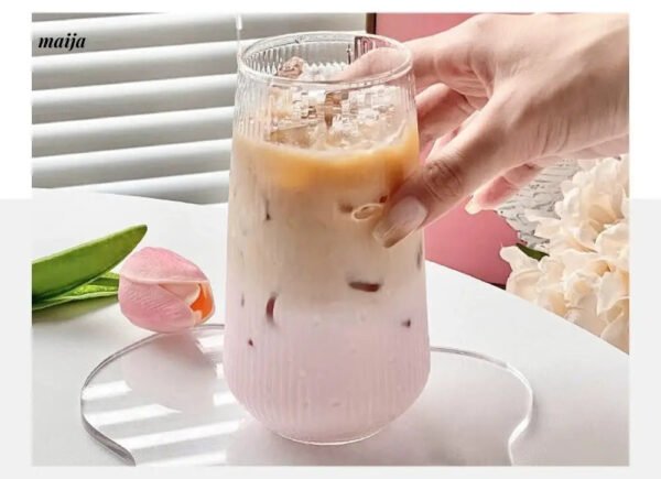 BANKE Striped Glass Latte Coffee Cup Cute Design - Image 5