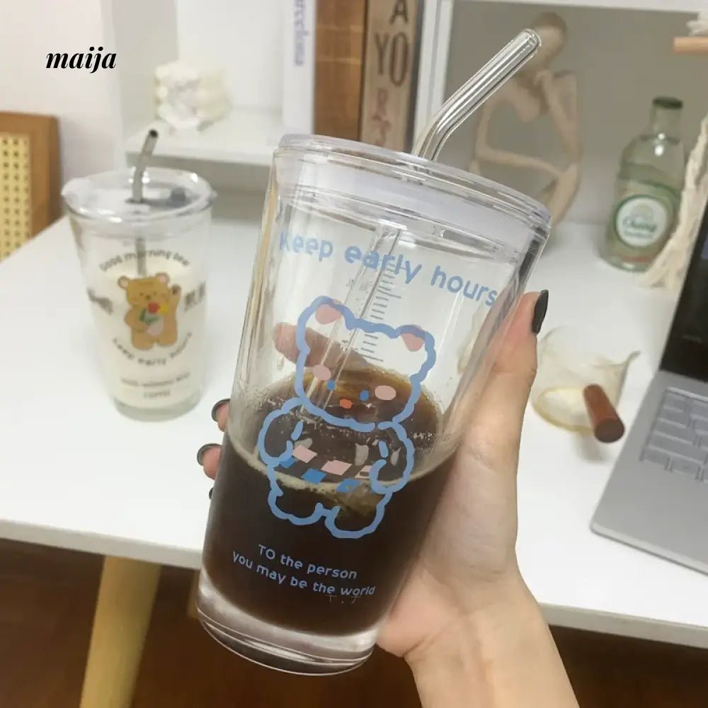 BANKE Coffee Milk Tea Glass Cup with Little Bears - Image 2